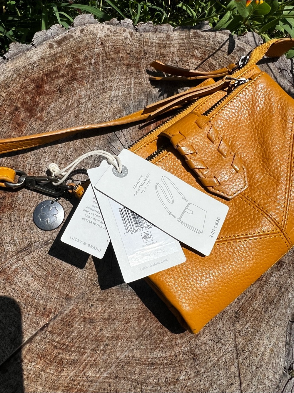 Lucky Brand Mustard Pebbled Leather Crossbody Wristlet